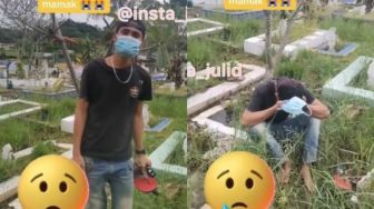 Bebas dari Tahanan, Pemuda Nangis Kejer saat Dibawa ke Makam Ibunda