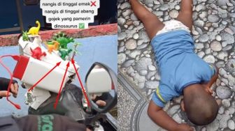 Ngakak Woy Viral Bocah Nangis Guling-Gulingan Gara-gara Dinosaurus Ojek Online, Lagian Sih