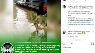 Viral, Banjir di Paser, Hantaran Pengantin Diboyong Pakai Perahu, Warganet Menggombal
