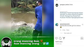 Viral, Seorang Pria Mancing Ikan Tapi Justru Terseret Masuk ke Sungai, Warganet: Geli Aku