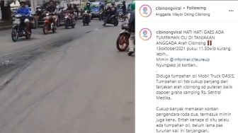 Viral, Banyak Pengendara  Roda Dua Berjatuhan Akibat Oli Tumpah di Cibinong Bogor