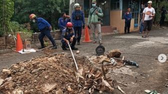 Tangkap Ular yang Meresahkan Warga, Damkar Kota Bekasi Terpaksa Bongkar Jalan Perumahan