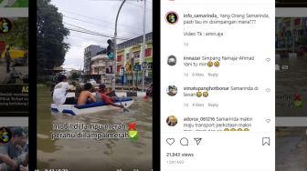 Viral di Medsos Perahu Berhenti di Lampu Lalu Lintas Saat Banjir: Samarinda Makin Maju