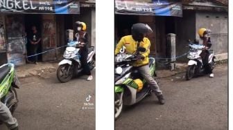 Ojol Dibikin Ribet oleh Pemotor Wanita Ini, Minta Tarik Motor Gunakan Tali Rafia