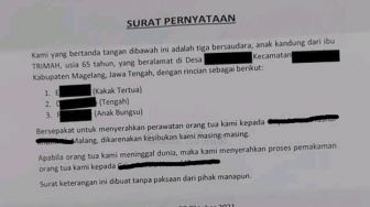 Viral Surat Penyataan 3 Anak Titipkan Ibunya ke Panti, Diserahkan Sampai Meninggal