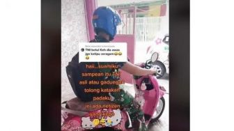 Viral Tentara Naik Motor Pink Bermotif Hello Kitty, Warganet: Definisi Sayang Istri