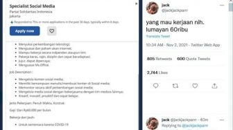 Viral Buka Lowongan Kerja Bergaji Rp 60 Ribu Per Bulan, PSI: Ada yang Iseng