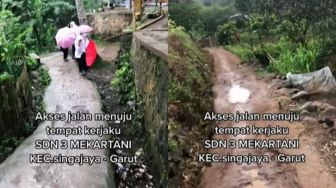 Video Perjuangan Guru Menuju Sekolah, Publik Dibikin Merinding Lihat Akses Jalan