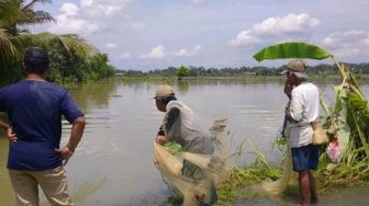 Mengais Rezeki di Tengah Banjir di Ciamis