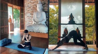 Lakukan Yoga di Depan Patung Buddha, Agama Ariel Tatum Jadi Sorotan Warganet