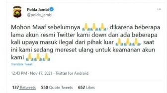 Twitter Polda Jambi Kedapatan Like Konten Porno, Alasan Akun Disusup Pihak Luar