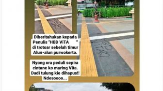 Viral! Aksi Vandalisme di Alun-alun Purwokerto, Tulisannya Bikin Ngakak