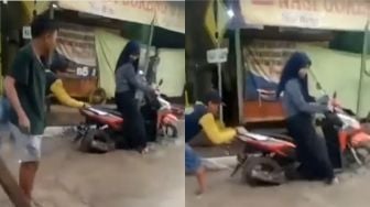 Viral Pemotor Cewek Terobos Jalan yang Baru Dicor, Warganet: Ngeyel Gak Ada Obatnya