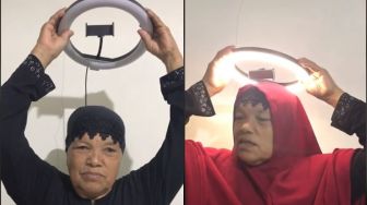 Kocak Habis! Nenek-nenek Ikutan Tren Ring Light, Lihat Aksinya!