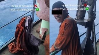 Viral Awak Kapal Laundry Baju Pakai Baling-baling, Publik: Pantes Air Laut Asin