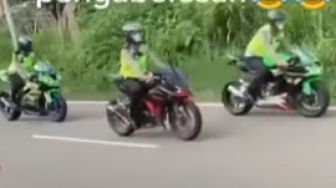 Viral Iring-iringan Polisi Kendarai Motor Sport di Jalan, Knalpot Bikin Salfok