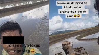 Viral Pria Lagi Asik Nge-Vlog di Sawah, Tak Sadar Traktornya Jalan Sendiri