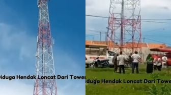 Viral! Pria di Probolinggo Gelantungan di Tower Diduga Ingin Bunuh Diri