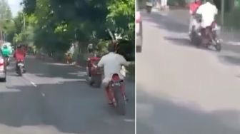 Viral Aksi Pemotor Tak Pakai Helm Tes Adrenalin di Jalan, Berujung Tabrak Emak-emak