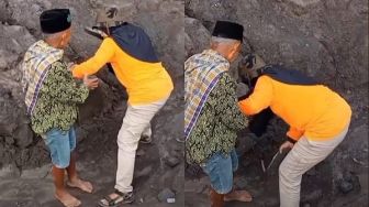 Bak Anak Kecil, Viral Relawan Semeru 'Pukul Manja' Kakek Pakai Sandal: Bandel