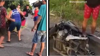 Tak Terima Mobil Ditabrak, Pemobil Tantang Pemotor yang Ugal-ugalan sampai Motor Dibanting