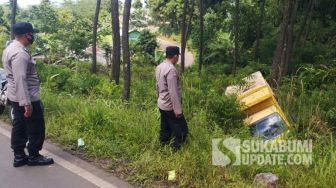 Tak Mampu Taklukkan Tanjakan Nyalindung-Sagaranten, Truk Boks Terjun Bebas ke Jurang