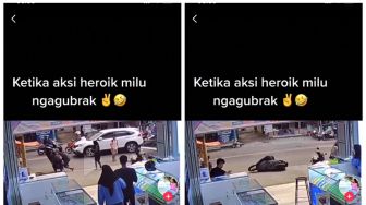 Tolong Pengendara yang Jatuh, Malah Bikin Motor Terbang, Publik: Kasihan Tapi Ngakak