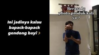 Viral Aksi Bapak Gendong Bayi Bikin Teriak, &#039;Kayak Lagi Review Produk Buatan Sendiri&#039;