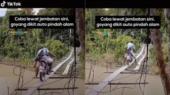 Begini Detik-detik Dramatis Lewati Jembatan Kayu &#039;Goyang Dikit Pindah Alam&#039;, Berani Coba?