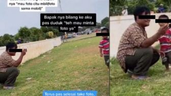 Momen Haru! Aksi Anak dan Ayah Minta Izin Foto di Samping Mobil Idaman