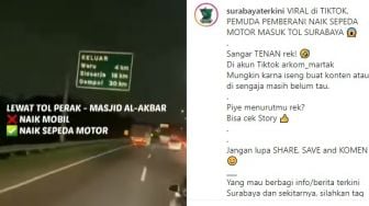 Viral Dua Pemuda Nekat Masuk Tol Surabaya Naik Motor dan Tak Pakai Helm