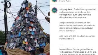 Unik! Tradisi Gunungan di Mojokerto Ini Justru Pakai Sepatu