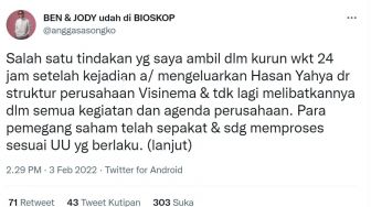 Hasan Yahya Dipecat, Tidak Lagi Terlibat Semua Kegiatan dan Agenda Visinema