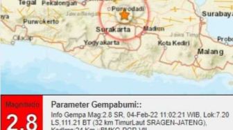 Gempa Bermagnitudo 2,8 Guncang Kabupaten Sragen