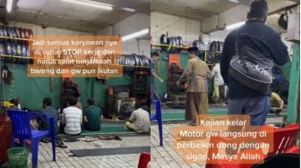 Viral! Seluruh Pegawai Salat Berjamaah Sampai Dapat Kajian, Bengkel ini Tuai Pujian Warganet: Berkah Sekali