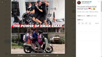 Aleix Espargaro Buat "The Power of Emak-Emak" ala MotoGP, Tiru Gaya Boncengan Nyeleneh di Lombok