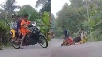 Viral Aksi Bocil Naik Motor Bonceng Tiga, Salting saat Direkam Perempuan, Endingnya Bikin Tepuk Jidat