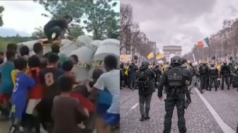 Viral Polisi Gelar Simulasi Pengamanan Demo, Bocah Kaos Hitam Endingnya Menjiwai Banget