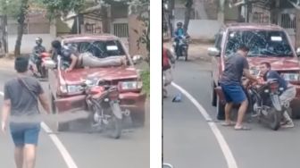 Video Yamaha V-Ixion &#039;Adu Banteng&#039; dengan Mobil Penumpang, Pemotor sampai Nangkring di Kap Mesin