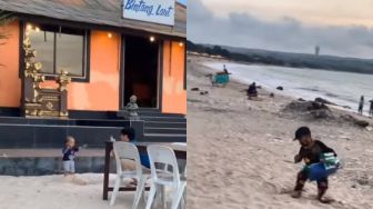 Terekam Potret Ironis Nasib Dua Anak Berbeda, Satu Dimanjakan Ayah, Lainnya Cari Uang Sendiri di Pantai