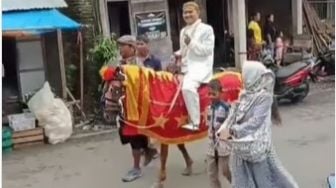 Viral Sosok Pria Menaiki Kuda saat Nikah dan Bawa Seserahan Mobil Mewah, Warganet: Doni Salmanan mah lewat