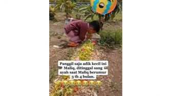 Bikin Mewek, Bocah Ini Pamerkan Mainan Barunya ke Makam Sang Ayah