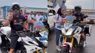 Morbidelli 'Bajak' Motor Polisi Usai MotoGP Mandalika, Warga Salfok Cewek Hijab di Sampingnya: Latahnya Go International