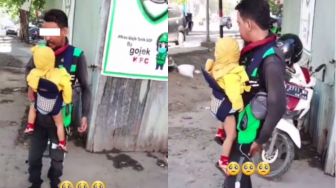 Terenyuh! Driver Ojol Kerja Bawa Anak, Pakaian dan Gendongannya Jadi Sorotan, Ramai Didoakan Warganet