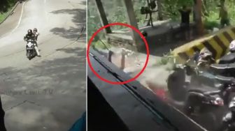 Bikin Merinding! Detik-detik Honda Scoopy Hantam Pembatas Jalan di Sitinjau Lauik, Pemotor Nyaris Terjun ke Jurang