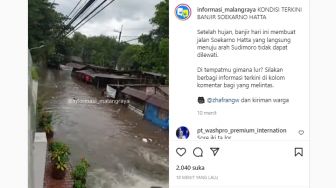 Banjir Parah Rendam Jalan Soekarno Hatta Malang Setelah Hujan Deras Mengguyur Sore Tadi, Videonya Viral