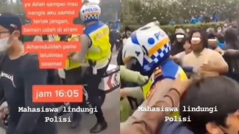 Demo 11 April Ricuh, Momen Mahasiswa Berbalik Lindungi Polisi Kini Jadi Buah Bibir, Warganet: Jelas Ada Penyusup