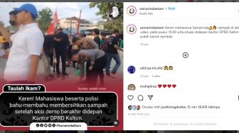 Keren! Usai Demo 11 April, Mahasiswa dan Polisi Saling Bantu Bersihkan Sampah di Kantor DPRD Kaltim