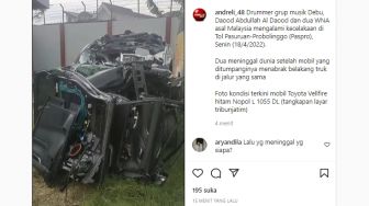 Drummer Grup Musik Debu Daood Abdullah Kecelakaan di Tol Pasuruan, Kondisi Mobilnya Sebegini Parah