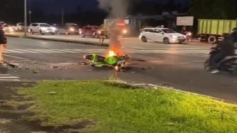 Viral di Medsos Kawasaki Ninja Terbakar di By Pass IB Mantra, Ternyata Ini yang Terjadi